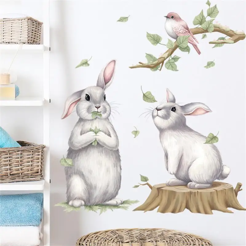 Cartoon Umbrella Butterfly Rabbit Love Wall Sticker Flying Rabbit Wall Sticker Room Decoration Wall Decal Baby Shower Pvc