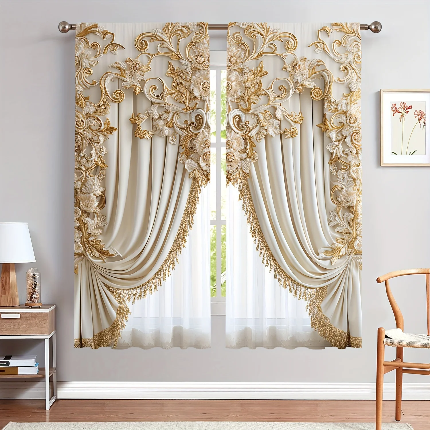 Art Decor 3D Digital Print Decorative Curtain Panels 2PCs,Twil Weave Light-Filtering Drapes,Hanging, Fashion Curtain Theme,