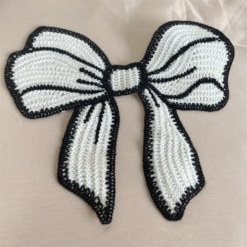 1 pcs Rosette Crochet yarn Lace Applique Bow-knot sew on / glue on applique patch For Blouse, School Costume