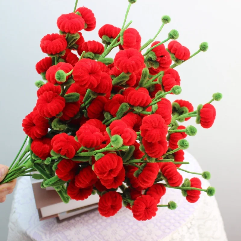 5 pcs / lot DIY handmade pipe cleaners Red persimmon Ruyi flower bouquet finished Handmade Christmas‘ Day Gifts Home Direction