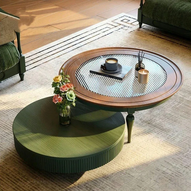 Solid wood medieval coffee table, retro small apartment living room round, ash wood c