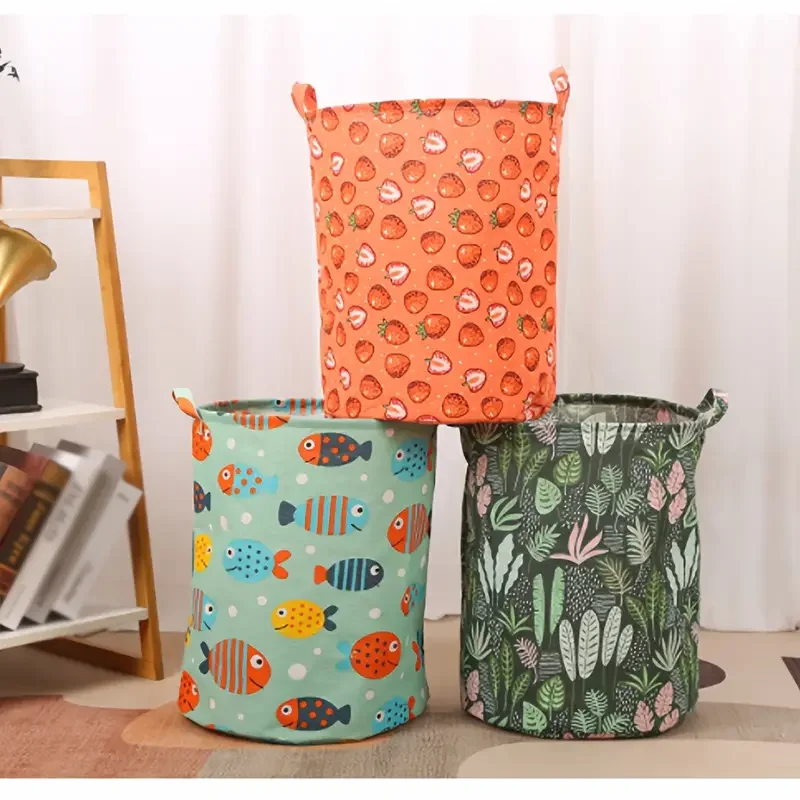 Cotton Linen Dirty Laundry Basket Foldable Round Waterproof Organizer Bucket Clothing Children Toy Home Large Capacity Storage