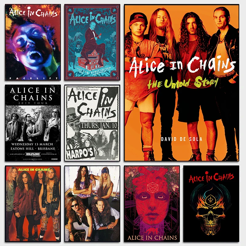 روك باند المغني أليس في سلاسل صورة ألبوم الموسيقى المشارك حائط لوح رسم الفن صور غرفة المنزل نادي ديكور هدية