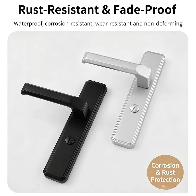 Black Silent Door Lock for Bathroom Single Latch Aluminum Door, Universal Toilet & Bathroom Glass Door Handle