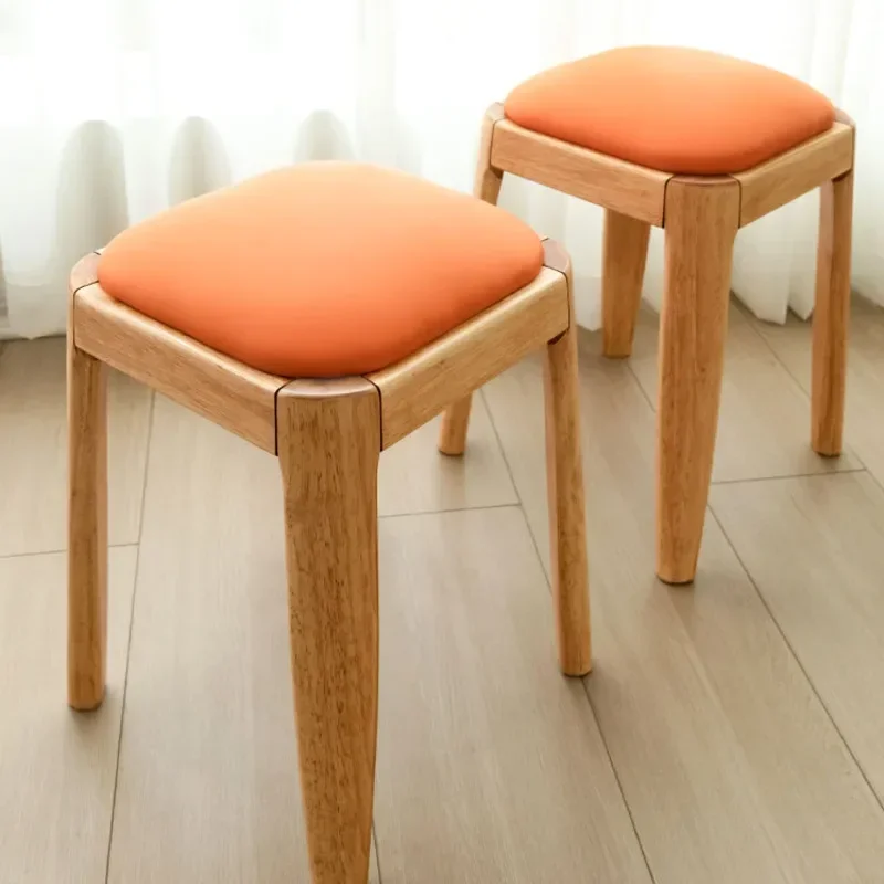 Rubberwood Bread Stool Stackable Dining Seat Anti-Collapse Makeup Bench Stain-Resistant Table Chair  Durable Construction Stool