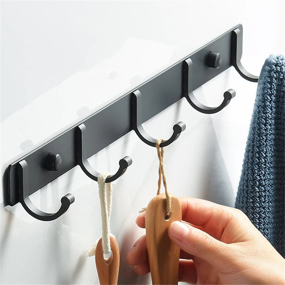 Black Robe Hook Wall Hook Towel Hook for Bathroom Aluminum Alloy Coat Hook Key Holder Rustproof Hook Hanger for Kitchen Hardware