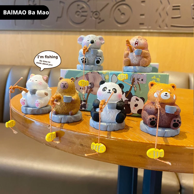 

Baimao Original Ancient Style Fishing Cute Panda Resin Figurine Fun Doll Desktop Decoration Ornament