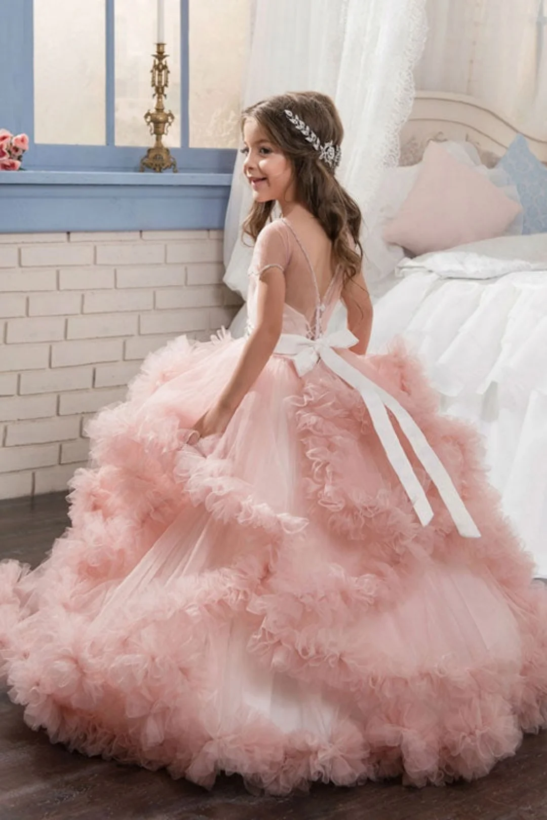 Party Dresses 2026 New Kids Princess Gown Long Train Tutu Performance Outfits Wedding Dress Costume Flower Girl Children Formal