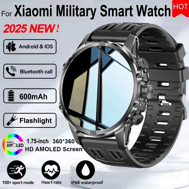 2025 New For Xiaomi Military Smart Watch Men IP68 Waterproof Outdoor Sports Fitness Tracker Health Monitor BT Call Smart Watch