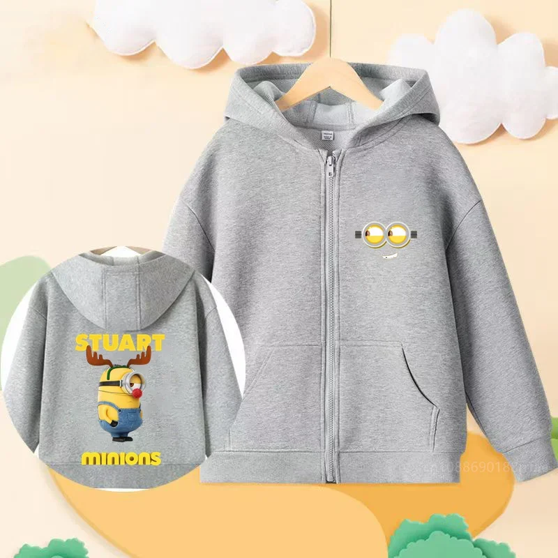 Minions Anime felpa con cappuccio per bambini con cerniera felpa con cappuccio moda Casual per ragazzi e ragazze