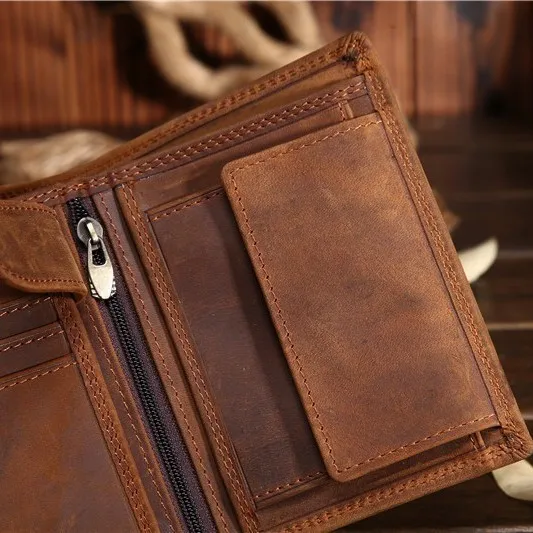 566Men's Genuine Leather Vertical Wallet, Crazy Horse Wallet, Top Layer Cowhide Wallet, Antique Style Wallet