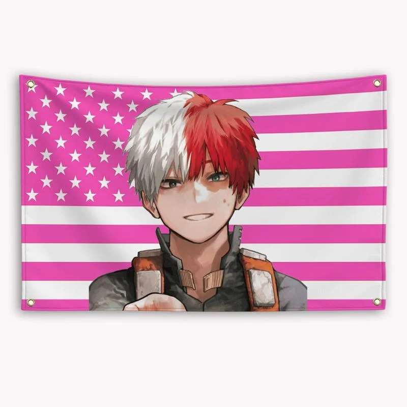 VIKAMA Anime Girl Pink American Flag Wandteppich Kawaii Waifu Wandbehang Schlafzimmer Wohnzimmer Schlafsaal Heimdekoration – Detail 2