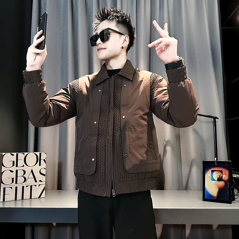 

Thiened ort Cotton Jaet for Men Warm Collar Cotton Coat Slim Fit Winter Clothes Small Size XS Youth Casual Faion