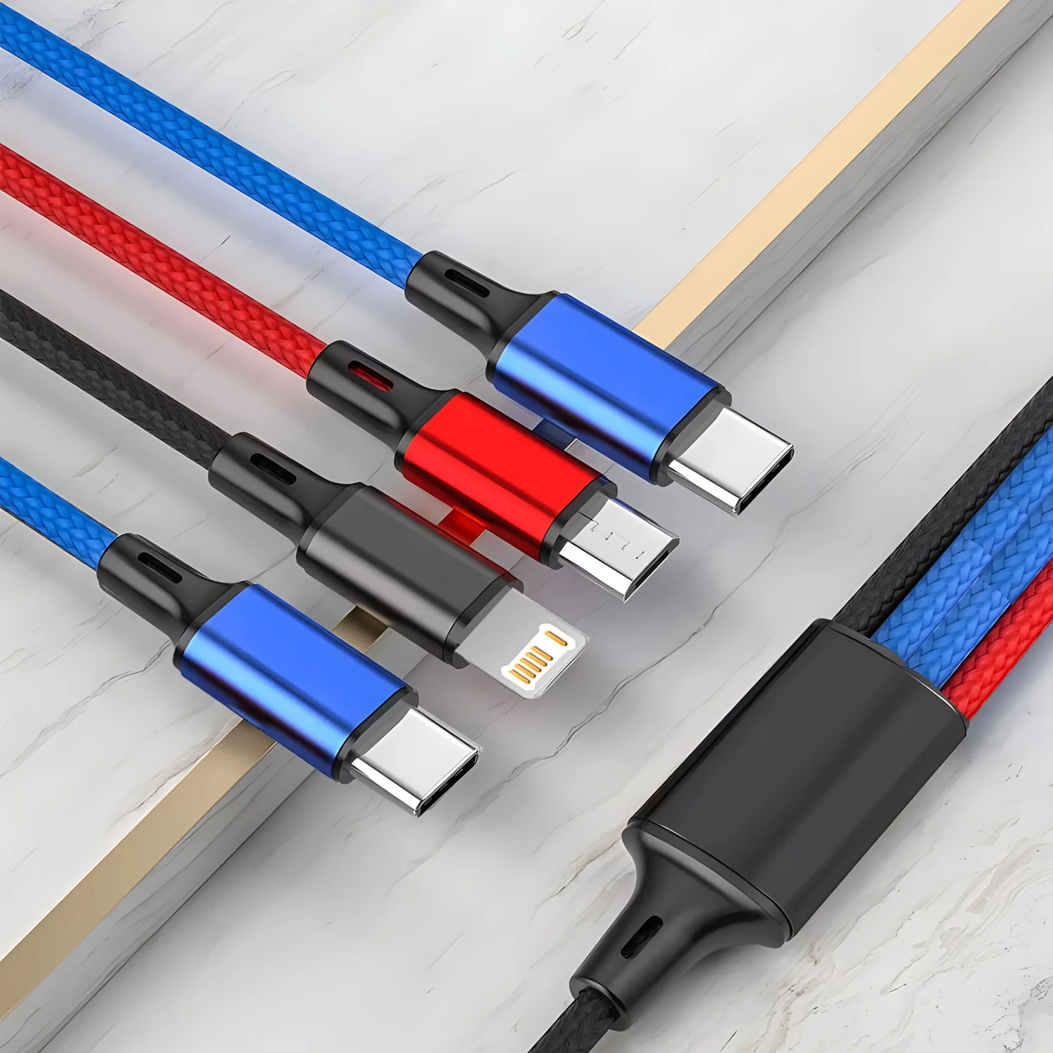 1/2/3pcs 4 in 1 Charger Cable For iPhone 15 14 13Pro Max Mini 3 in 1 Micro USB Type C Fast Charging Cable for iPhone Huawei view 3