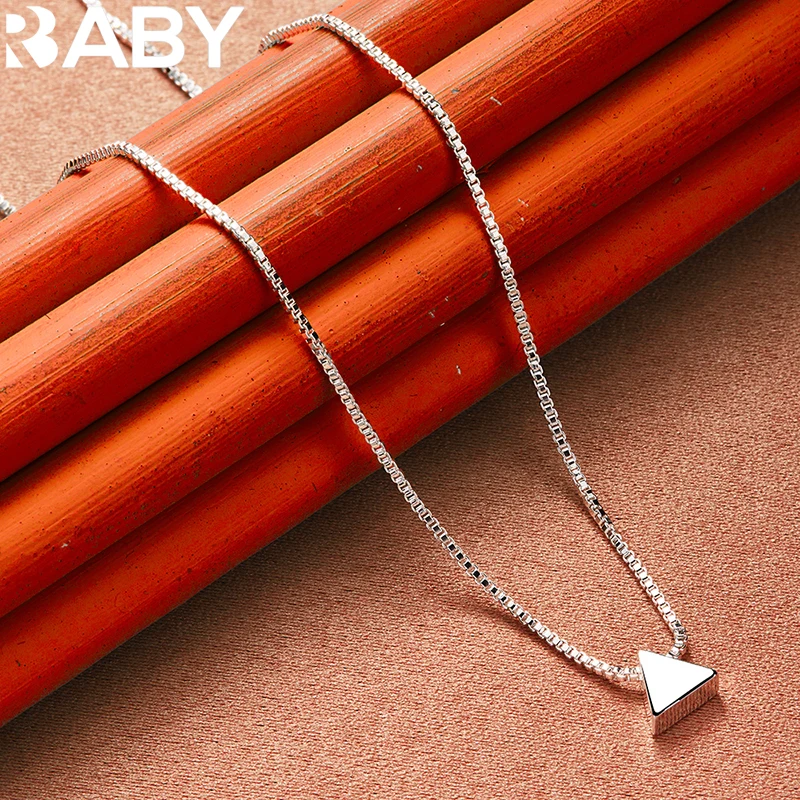 

URBABY 925 Sterling Silver 18 Inch Chain Small Triangle Pendant Necklace For Women Men Fashion Wedding Engagement Party Jewelry