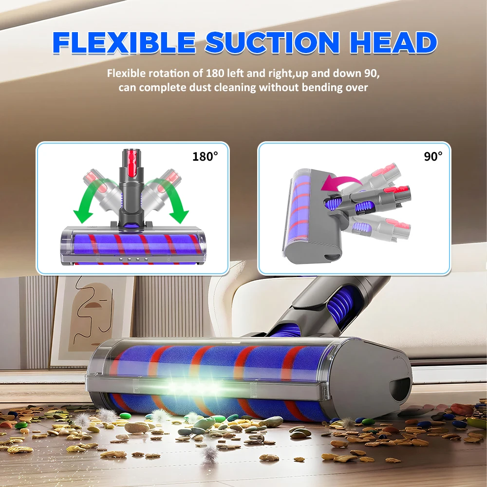 For Dyson V7 V8 V10 V11 V15 Vacuum Cleaner Motorhead Brush Head Anti Entangleme Direct Drive Hard Floors Mop Head with LED Light view 6