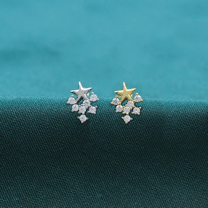 Simple Shiny Round Zircon Small Star Ear Cartilage Piercing Earring Gold Color Steel Helix Screw Bar Stud Cuff Jewelry 1 PCS