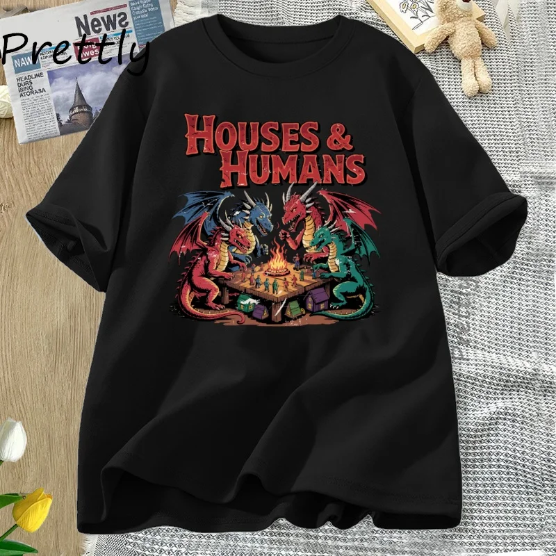 Houses and Humans TShirt Trending Unisex Tee Shirt Funny Dnd Retro 90s Joke T-shirt Casual Cotton Short Sleeve Round Neck Tees