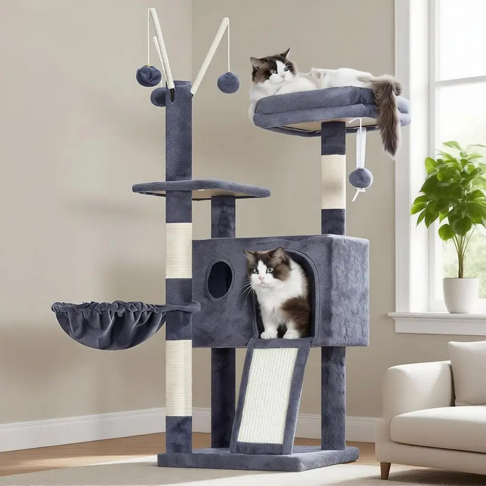 

Tree Tower, Scratching Posts, Removable Toys, Cozy Condo, Platform, Hammock, Sisal Scratch Board, Ball, Indoor Kittens, 41.3 Inc