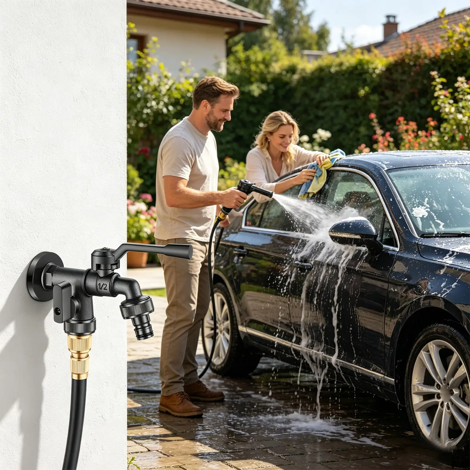 

Garden Water Faucet Heavy Duty Anti-Freeze Precise Control 2-Way Faucet For Outdoor Garden For Car Washing Flowers Irrigation