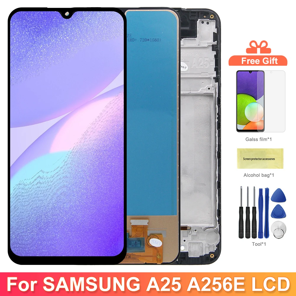 A25 TFT Display Screen Replacement for Samsung Galaxy A25 A256B A256B/DS Lcd Display Digital Touch Screen with Frame Assembly