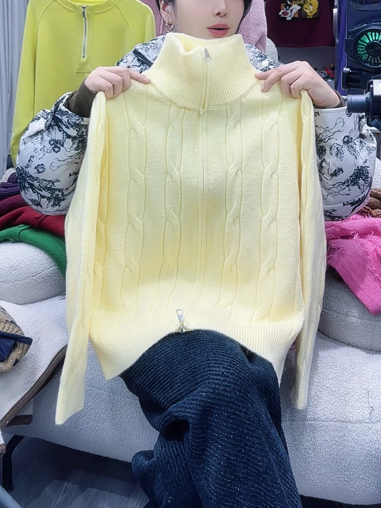 

Корейский свитер с высоким воротником на молнии, вязаный, мягкий, уютный, весна 2025, большие размеры, модный, стильный