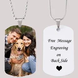 Collana personalizzata con testo fotografico personalizzato inciso con medaglietta quadrata per cani collane con ciondolo regalo amante festa del papà della mamma regali di natale