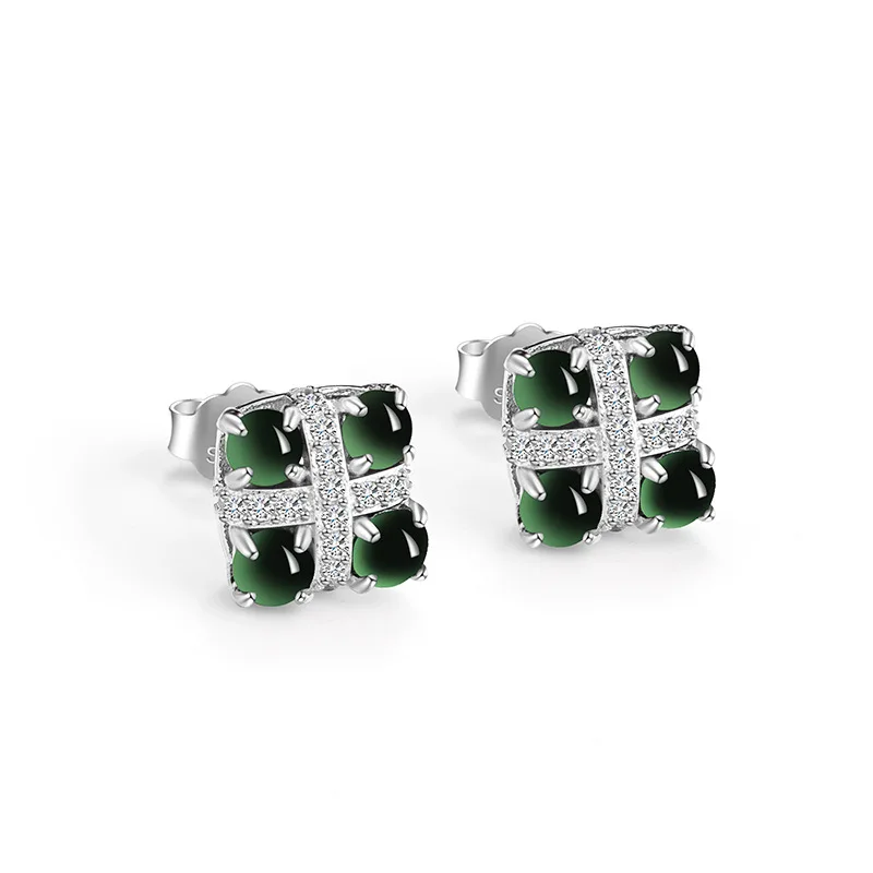 

Natural A-grade Ink Jadeite Square Jade Earrings S925 Silver Inlaid Fashionable High-end Women's Gifts Jewelry Drop Shipping