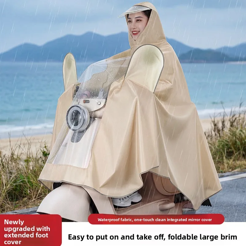 Large Brim Rainstorm Proof EBike Raincoat Unisex Single Riding Long Extended Foot Cover Waterproof Poncho Impermeable Para Motos