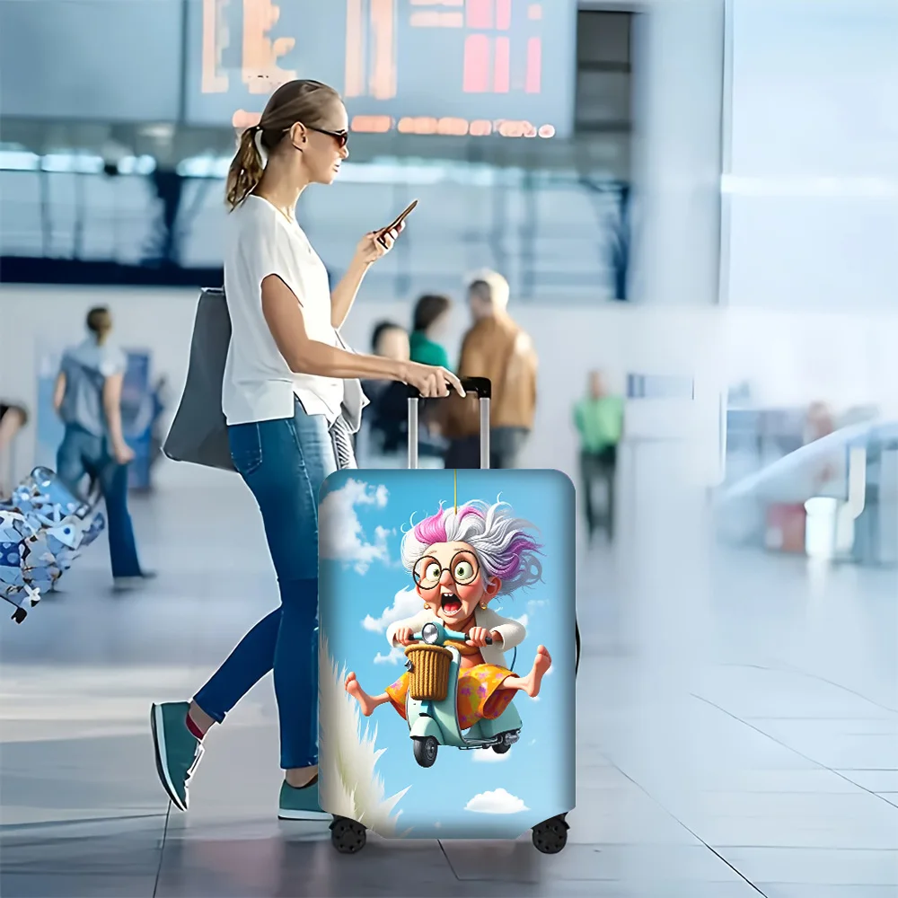 1PC Cartoon Granny Scooter Print Luggage Cover for Trunks 18-32 Inches; Dust and Elastic Travel Accessories to Effectively Prote