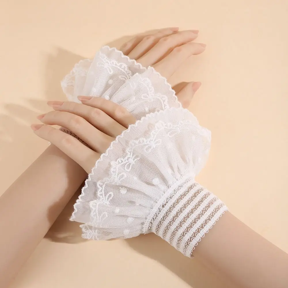 Fashion Victorian Detachable Sleeves Cuffs Solid Color Costume Accessory Fake Sleeves Cuffs Lace Ruffled Wrist Wedding