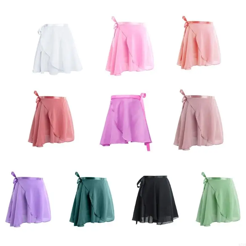 573B Womens Sheer Chiffon Swing Ballet Skirt Adjustable Waist Ties Dance Gymnastic Over Scarf Dance Short Wrap Skirt Tutus