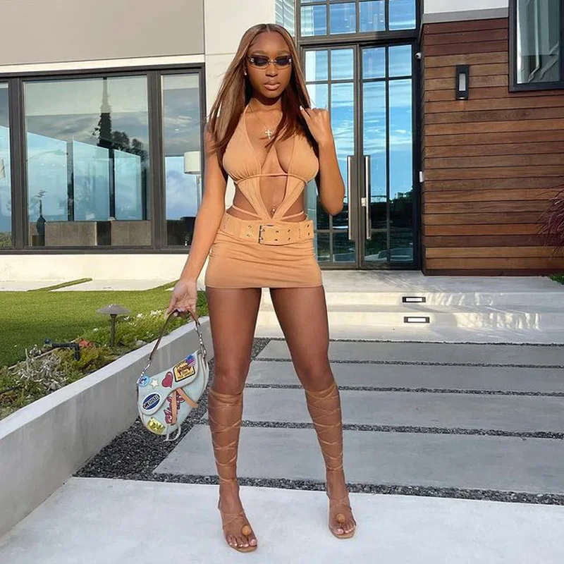 Ropa de mujer de talla grande de verano nuevo vestido Sexy de club nocturno con correa para el cuello