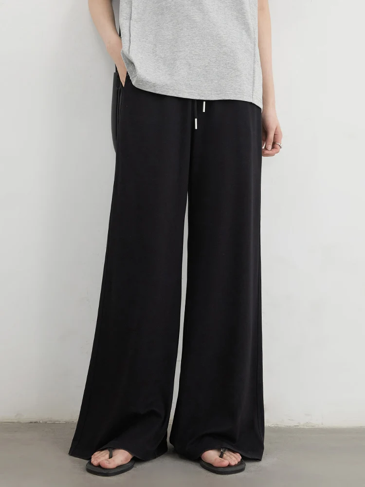 CHIC VEN Damskie spodnie Casual Luźne Spodnie z wysokim stanem ze sznurkiem Elastyczne spodnie z szerokimi nogawkami Damskie spodnie na całej długości Lato 2025