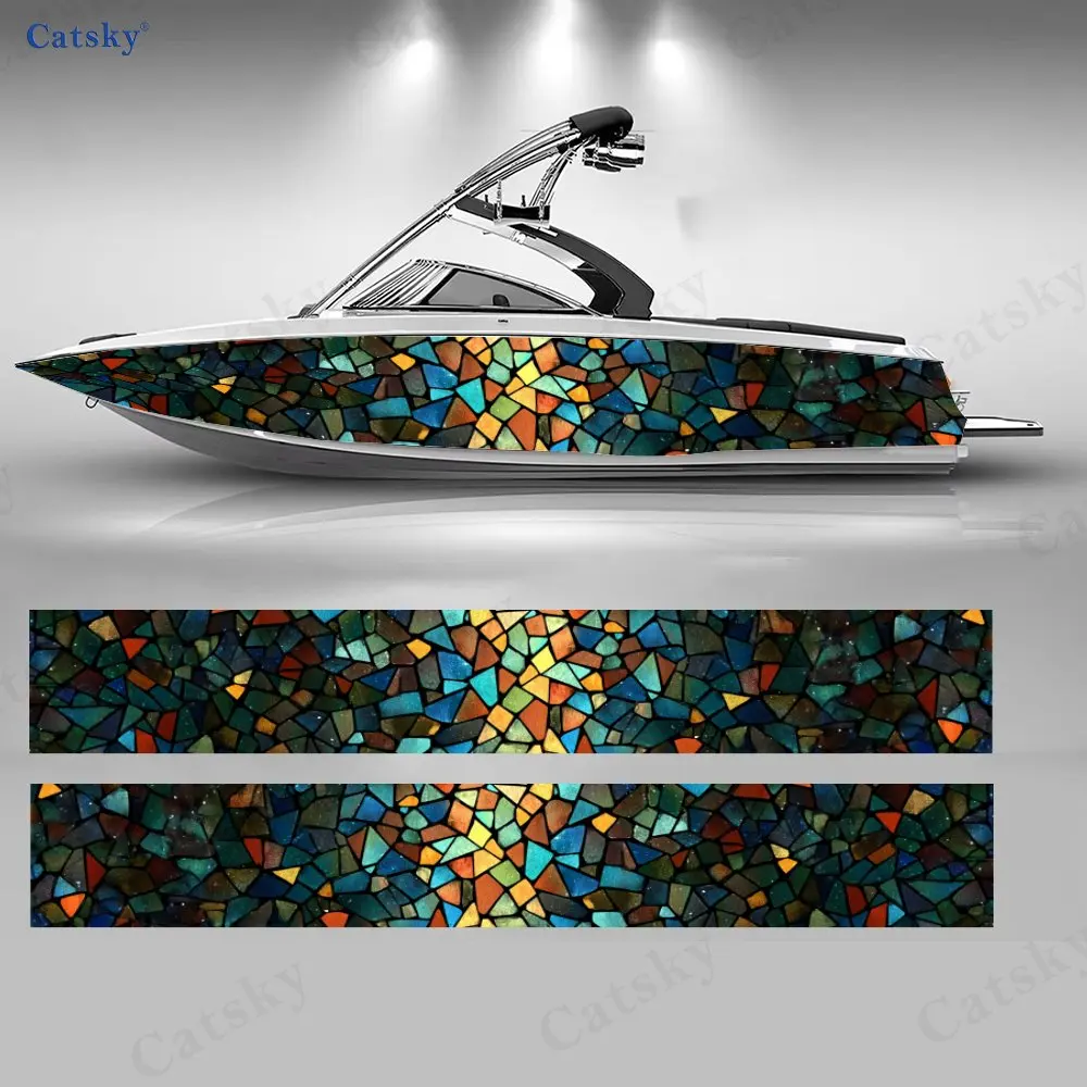 

2 шт. винтажных наклеек с витражным рисунком лодок, водонепроницаемые виниловые наклейки из ПВХ для рыболовных судов, прочные и стильные.