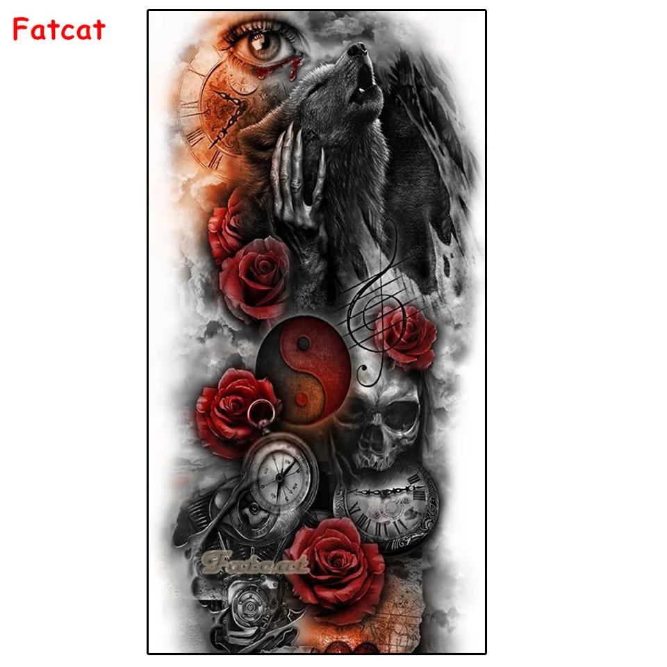 Wolf Rose Skull Clock Cuadros Artwork Diy Diamond Painting Dark Horror Diamond Mosaic Cross Stitch Kits Handicrafts Gift PP4508