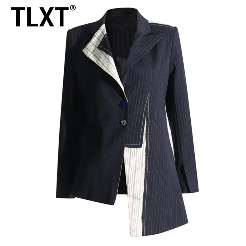 

TLXT асимметричный контрастный цветной блейзер с зубчатым воротником и длинными рукавами для женщин, весенняя мода 202, новые женские пальто, топы XK927