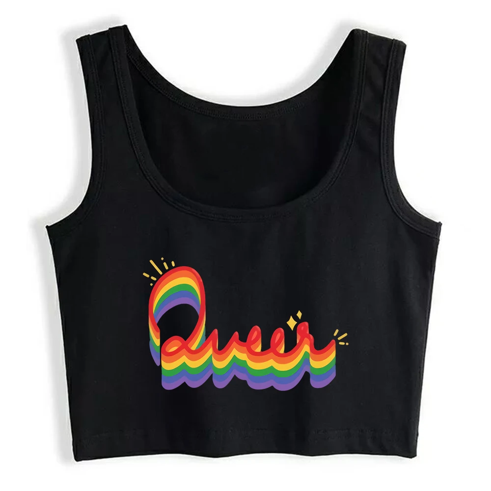 Pride Parade Bi Trans Queer Pan Light Design Sexy Crop Top LGBT Lesbian Gay Cotton Tank Top Creative Rainbow Text Camisole