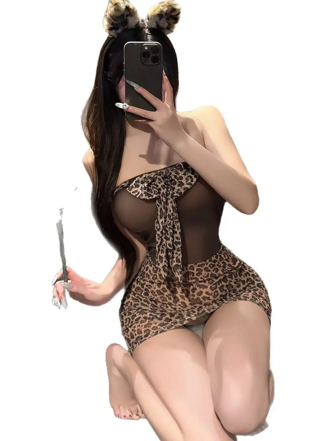 Vestido Sexy de malla con estampado de leopardo y hombros descubiertos para mujer, Top de tubo de malla suave transparente, vestido ajustado con hombros descubiertos para club nocturno L1VW