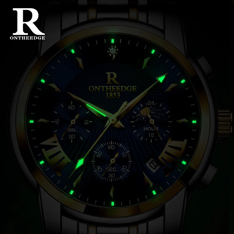 Montre à quartz pour hommes à la mode avec cadran scintillant dans le noir, design de style mécanique, bracelet en acier, cadeau élégant pour lui