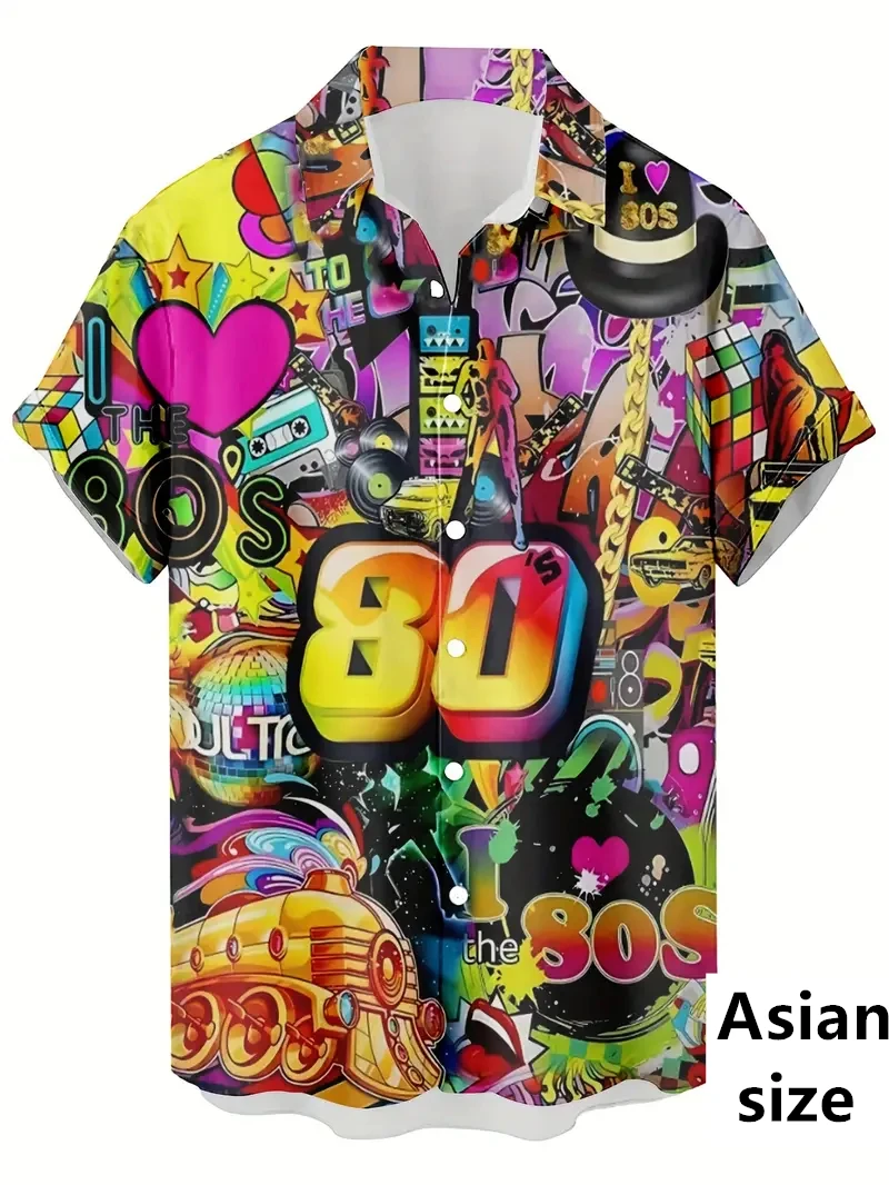 

New 80's Vintage Hip Hop Shirts Men 3D Print Graffiti Graphic Cool Shirts Men Fashion Harajuku Casual Streetwear Unisex Tops