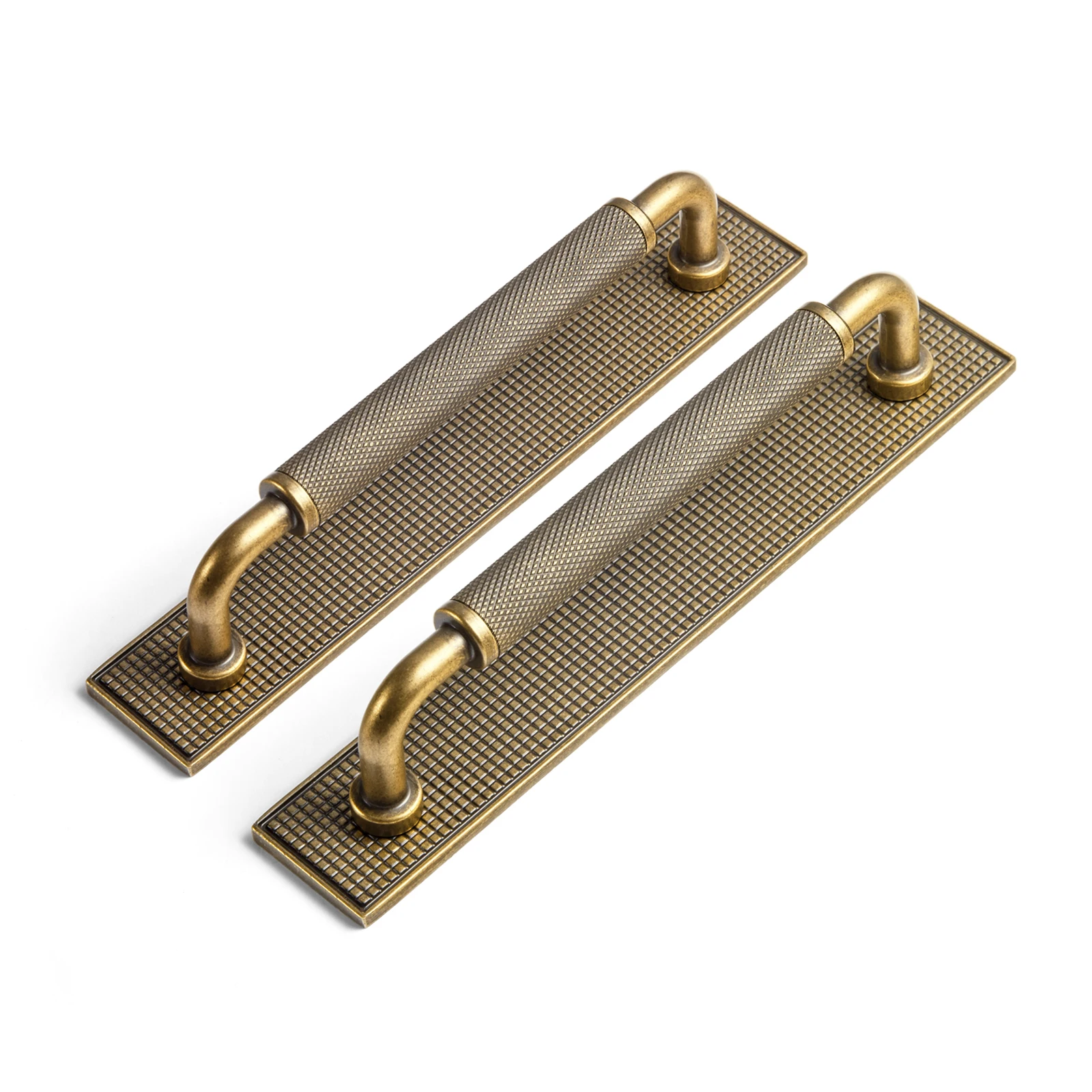 Goo-Ki 2Pack 7 9/16 Inch Antique Brass Knurled Cabinet Pull Handle with Backplate – Textured Non-Slip Grip, Classic Vintage Design for Kitchen Cabinets & Furniture Drawers