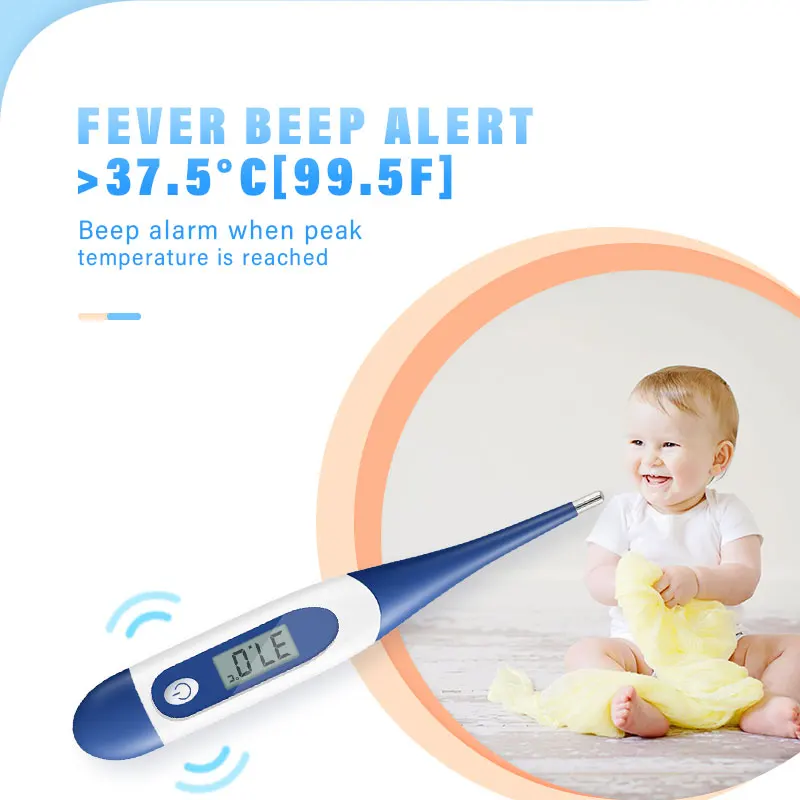 1pc Digital Clinical Oral Armpit Thermometer Flexible Tip Children Kids Adults High Fever Alarm C&F Switchable Beeper Function