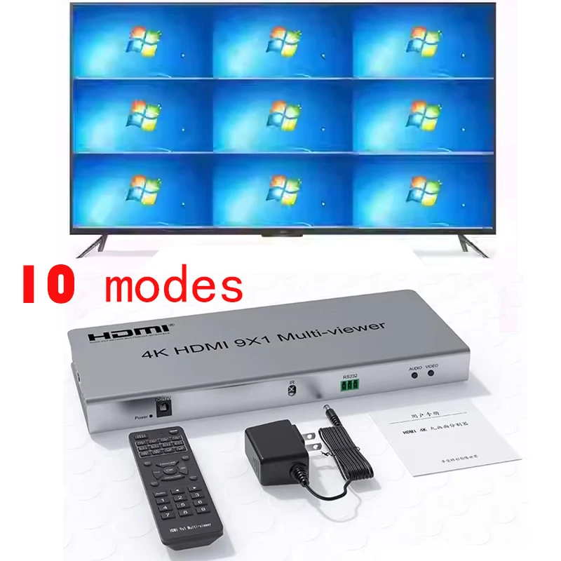4K 9x1 HDMI Multiviewer 2x1 4x1 6x1 8x1 Multi-viewer Multi Screen Display on 1 TV Monitor 9 Ports HDMI Seamless Switch 10 Modes