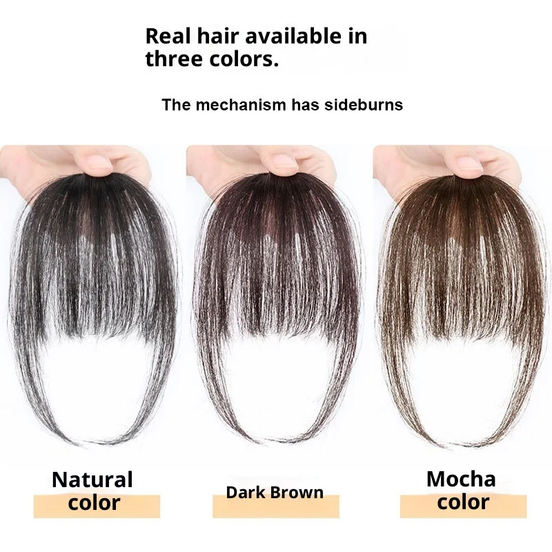 سيدة وهمية الانفجارات الشعر الحقيقي المنسوجة يدويا غرة متجددة الهواء مع السوالف خفيفة الوزن ومدمجة لتغطية الجبين شعر مستعار غير مرئية الانفجارات #6