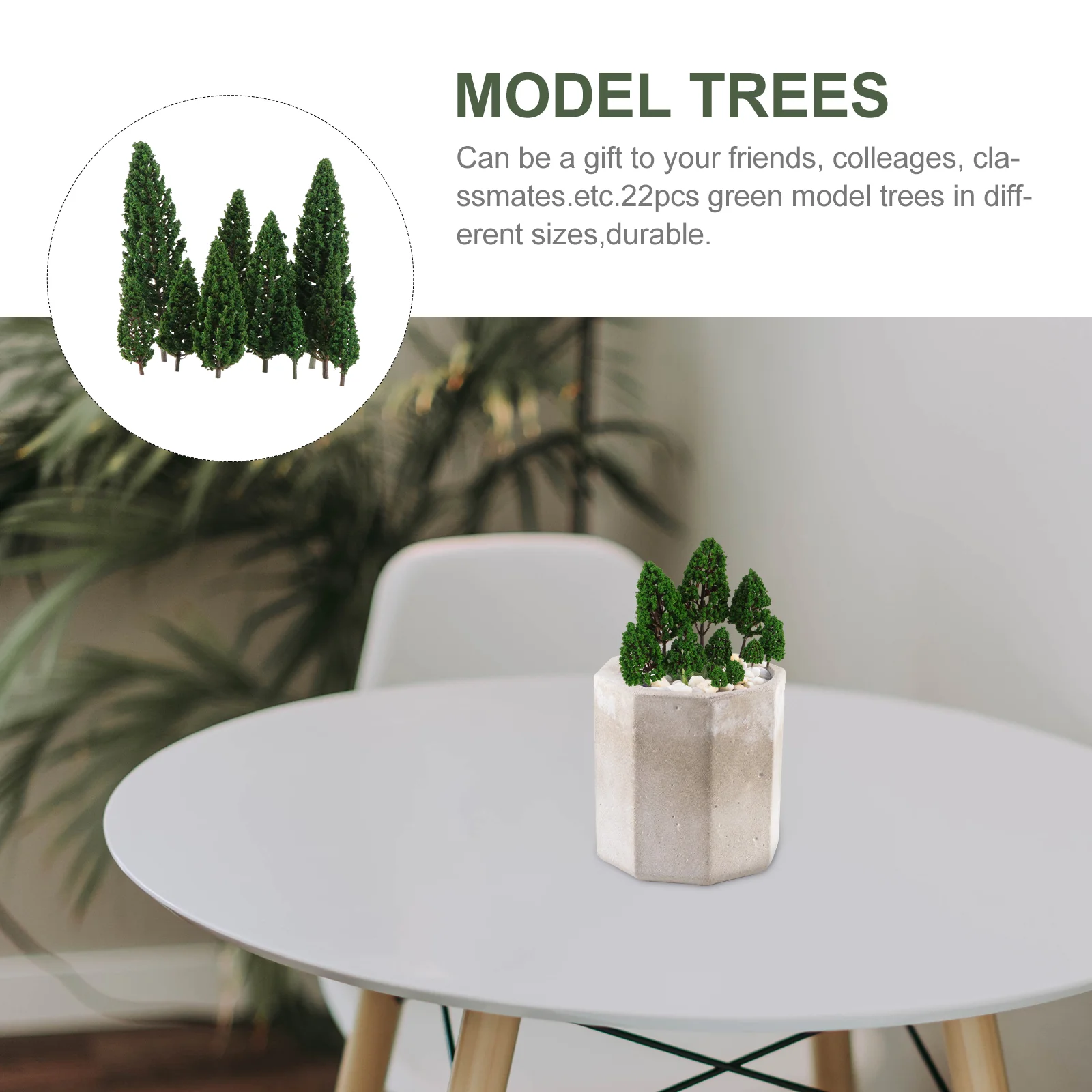 22 Pcs Green Model Trees Plastic 1:50 Scale Mini Landscape Scenery Border House Desk Living Room Decoration Set Toy Model Tree