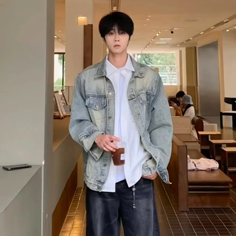 

Washed Short Denim Jacket Men's Spring Autumn Shoulder Length American Workwear Style Loose Fit Youthful Energy Fashion