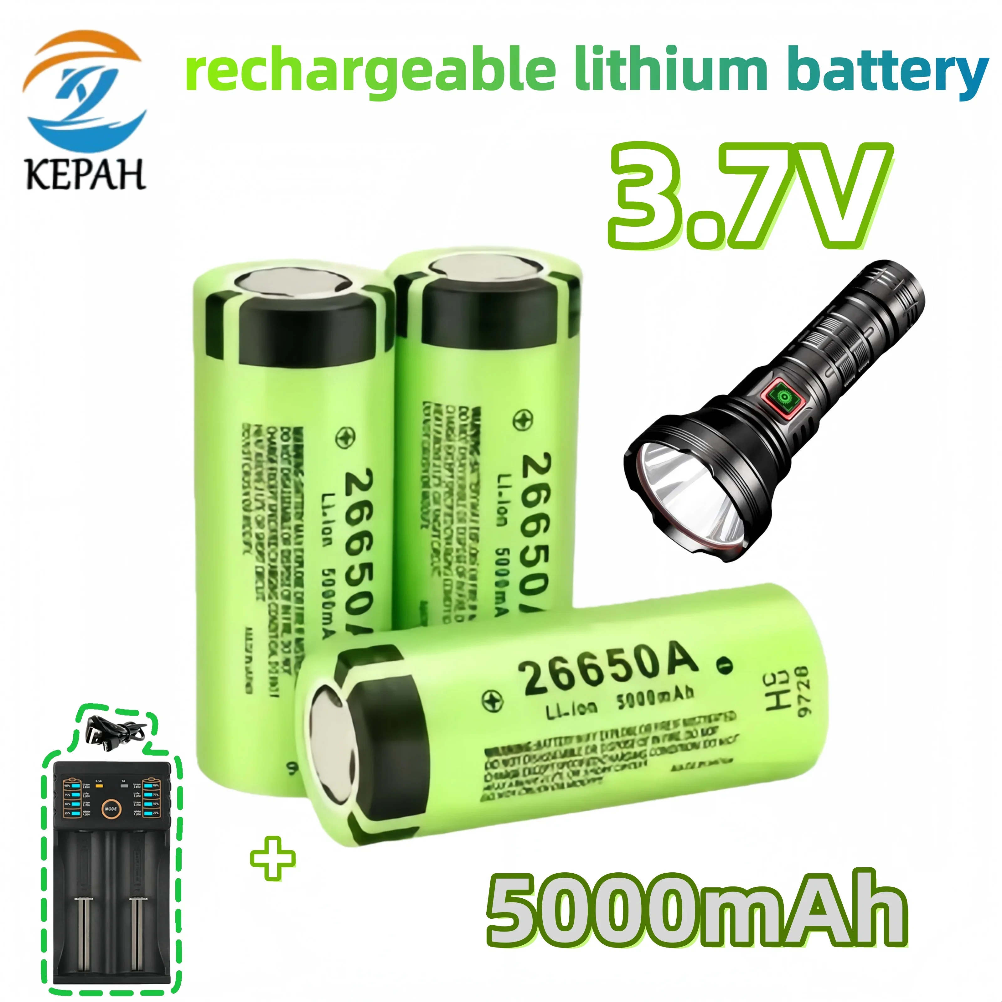 

26650 battery for strong light flashlight | 3.7V 5000mAh 50A compatible LED flashlight resistant to high and low temperatures