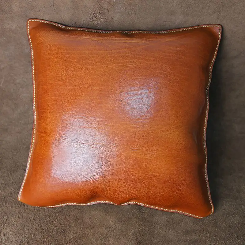 Best-selling Vintage Genuine Leather Top-grain Cowhide Backrest Pillow Handmade Sofa  Pillows