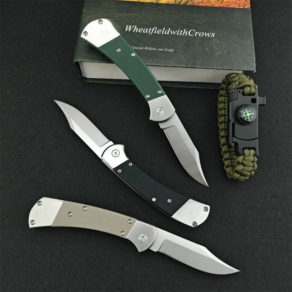 110 Tactical Driven Folding Knife 440C Blade G10 Handle Edc Wild Survival Camping Hunting Outdoor Pocket Knife Leather sheath